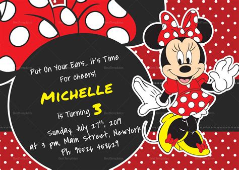 Rocking Minnie Mouse Birthday Invitation Card Design Template in PSD ...
