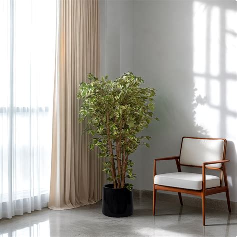 5 Ft Artificial Ficus Plant – Tall Lifelike Faux Tree with Dense Green ...
