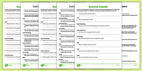 Scottish Islands Information Cards Comprehension Activity