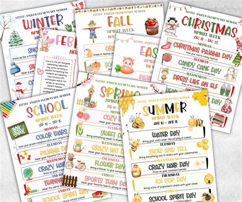 Editable Seasonal School Spirit Week Flyer, PTA Schedule, Monthly ...