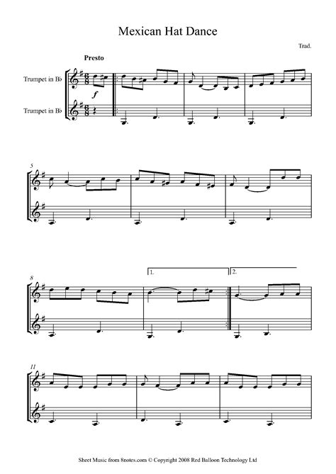 Mexican Hat Dance (Mexico) Sheet music for Trumpet Duet - 8notes.com