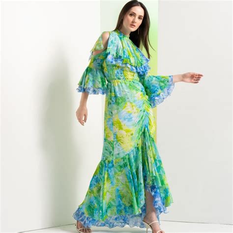 Floral camo fluorescent maxi dress