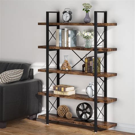 Buy 5 Tier Bookcase, LITTLE TREE 5-Shelf Industrial Style Bookcases and ...