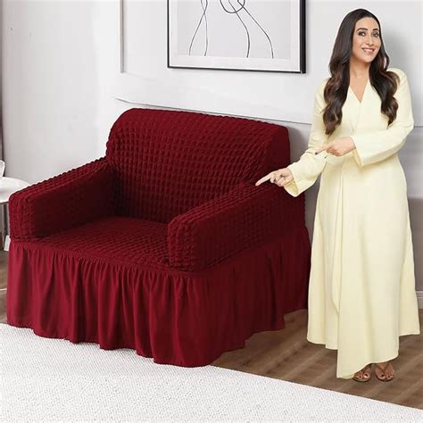 HOKIPO 280 GSM Stretchable Elastic Bubble Frill Cover for Sofa 1 Seater ...
