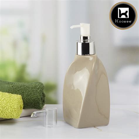Kookee Ceramic Soap Dispenser for handwash for Bathroom, Beige (Set of ...