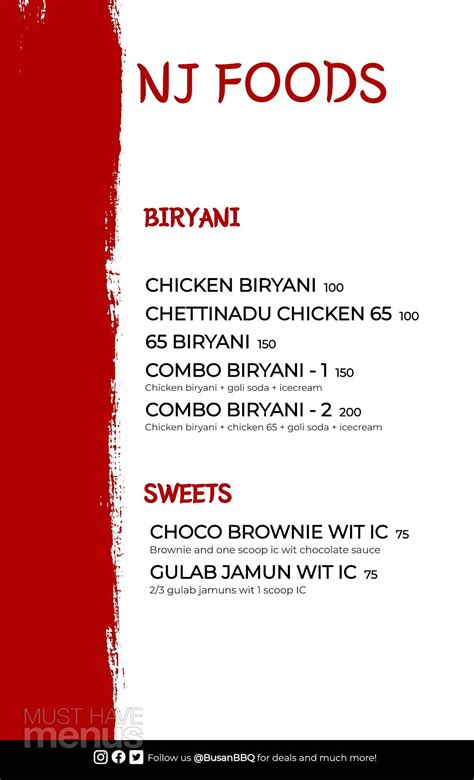 Menu at NJ Foods Restaurant and Amul Icecream Parlour, Chennai