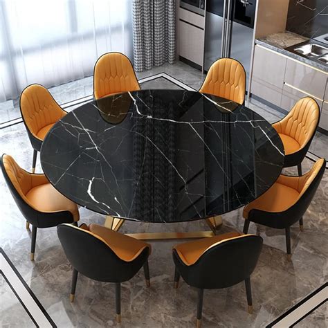 Vandana Interiors 53'' Black Modern Round Marble Dining Table for 6 ...