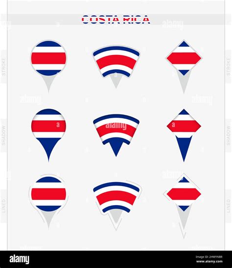 Costa Rica flag, set of location pin icons of Costa Rica flag. Vector ...