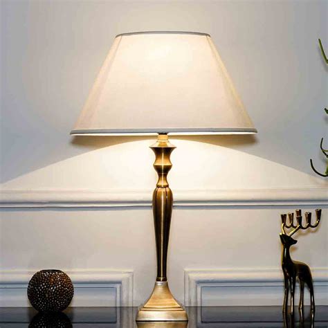 VIKING Antique Brass Table Lamp With White Cotton Shade – KAPOOR-E ...
