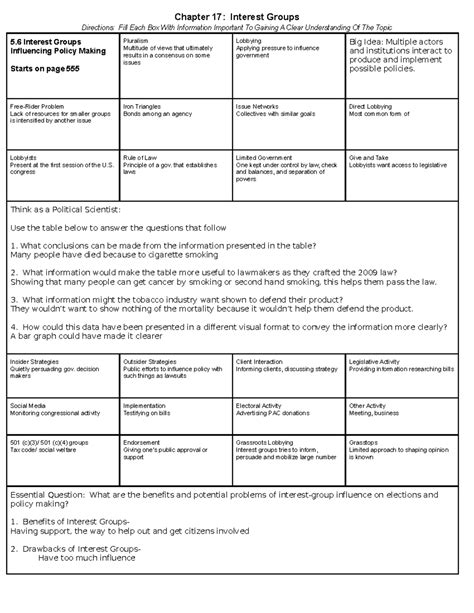 5.6-5.7 AMSCO AP Government - Chapter 17: Interest Groups Directions: Fill Each Box With ...