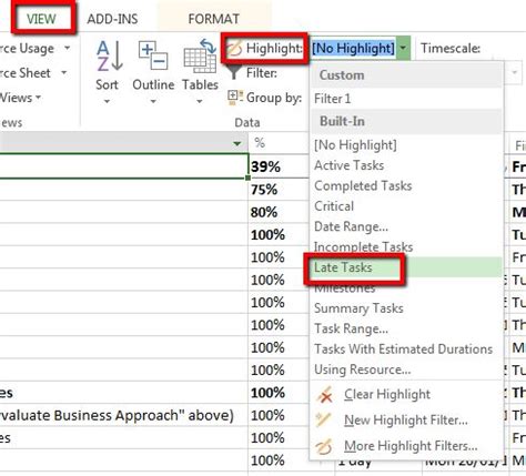 Image result for MS Project Late Predecessor Highlight