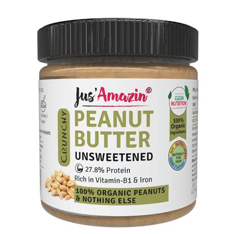 Jus' Amazin Crunchy Organic Peanut Butter - Unsweetened (200g) | 31% ...