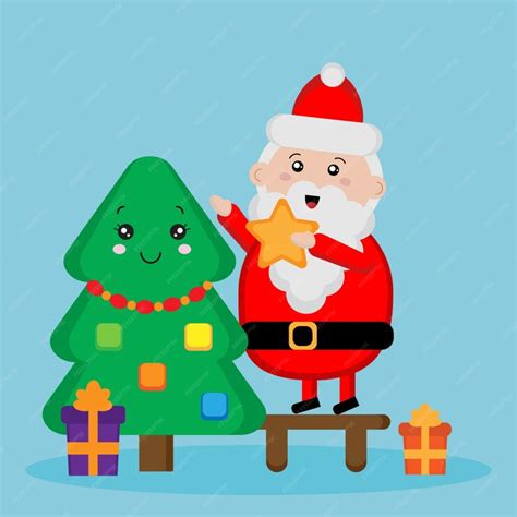 Cute santa claus and fur tree, cute santa claus and fur tree | Premium ...