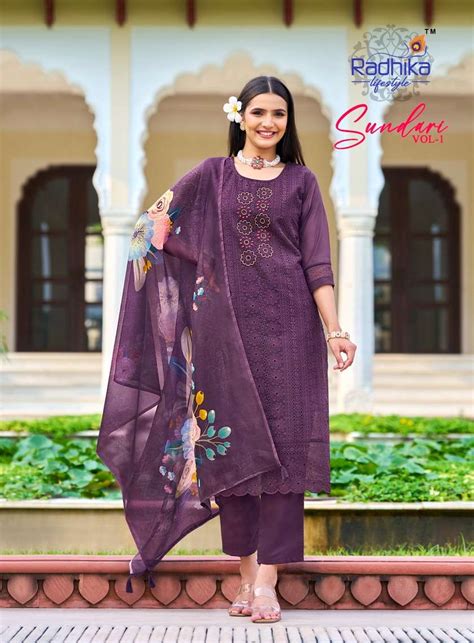 RADHIKA LIFESTYLE SUNDARI VOL 1 ORGANZA FANCY WORKS KURTI COMBO SET AT ...