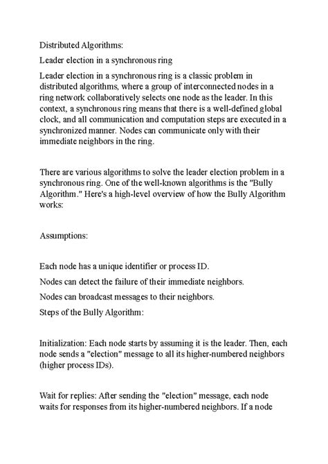 Distributed Algorithms 2 - Distributed Algorithms: Leader election in a ...