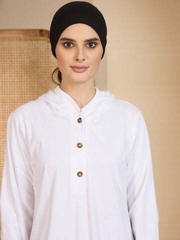Modest White Jersey Abaya with attached Matching Hood – Nabia