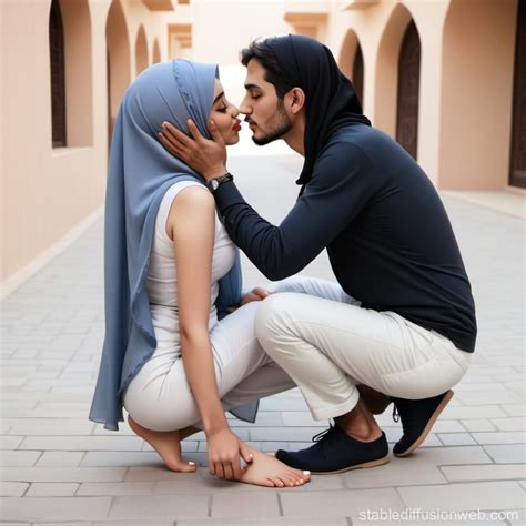 Man Kissing Feet of Hijab Woman | Stable Diffusion Online