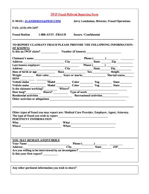 Fillable Online IWIF FRAUD REFERRAL REPORTING FORM Fax Email Print ...