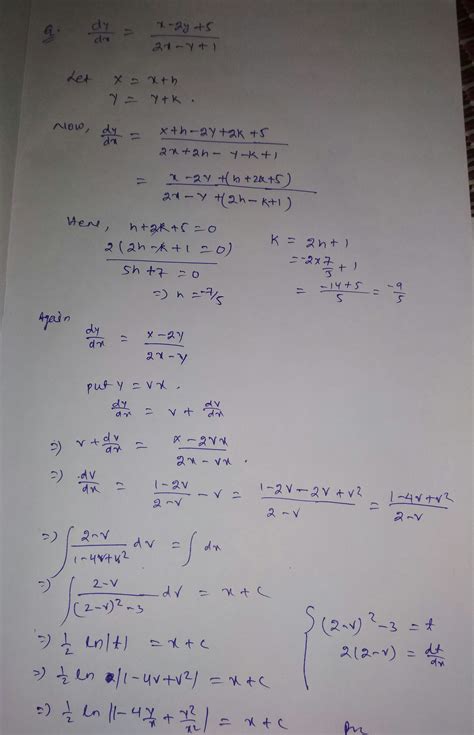 dy/dx=x-2y+5/2x-y+1 solve differential equation - Brainly.in