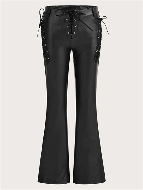 SHEIN ICON Lace Up Front PU Leather Pants | SHEIN USA