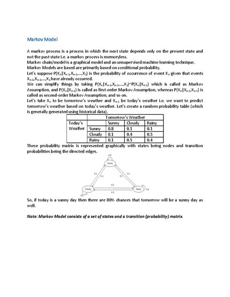 Unit 4 Machine Learning - Markov Model A markov process is a process in ...
