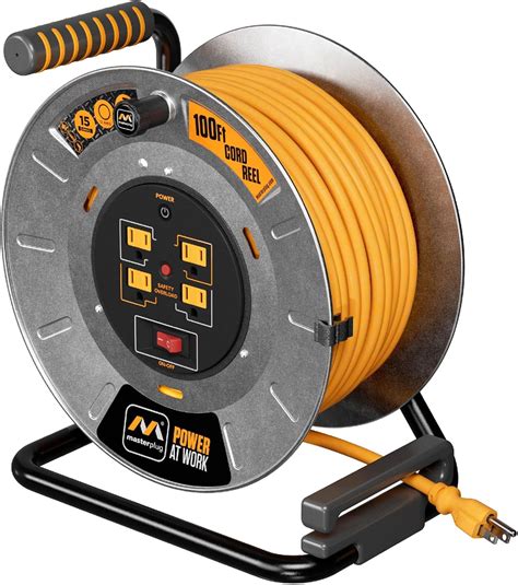 Masterplug 100ft Cord Reel, Metal Cable Drum, Retractable Extension ...