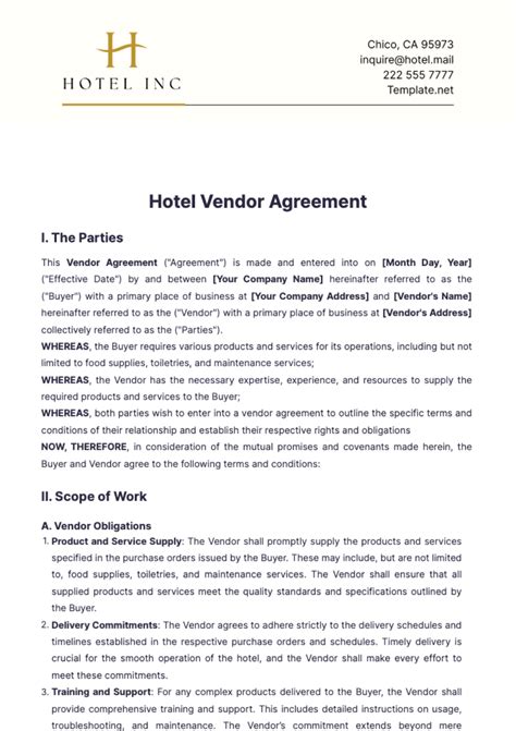 Free Hotel Agreement Templates, Editable and Printable
