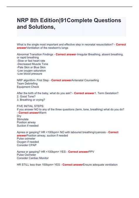 NRP 8th Edition|91Complete Questions and Solutions - NRP 8th - Stuvia US