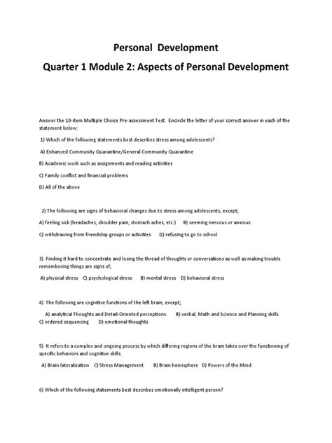 Module 1 Personal Development with Answer 的图像结果