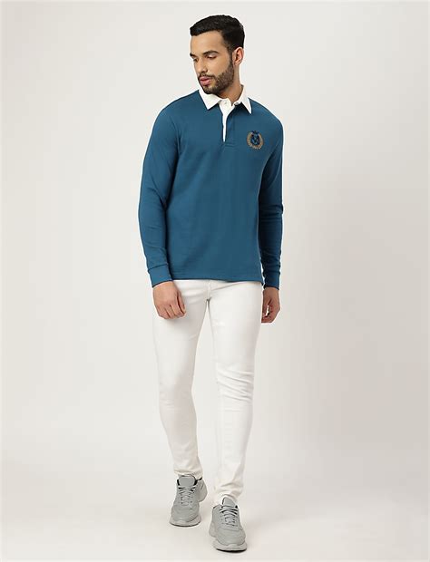 Pure Cotton Embroidered Polo Neck T-shirt