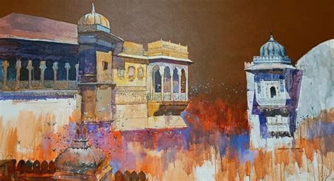 "Heritage In Rajasthan": Brown Acrylic Painting by Sayajirao Nangare ...