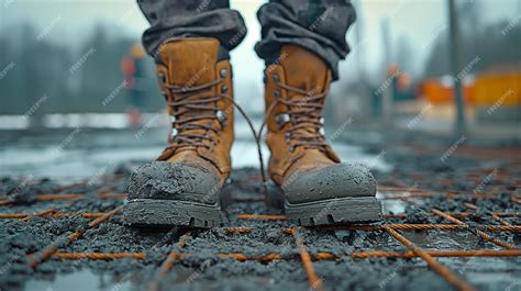Premium Photo | Legs in concrete boots concrete on the surface ...
