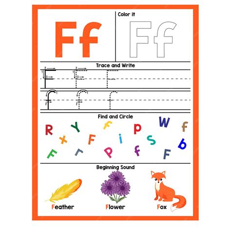 Alphabet worksheet f | Premium Vector