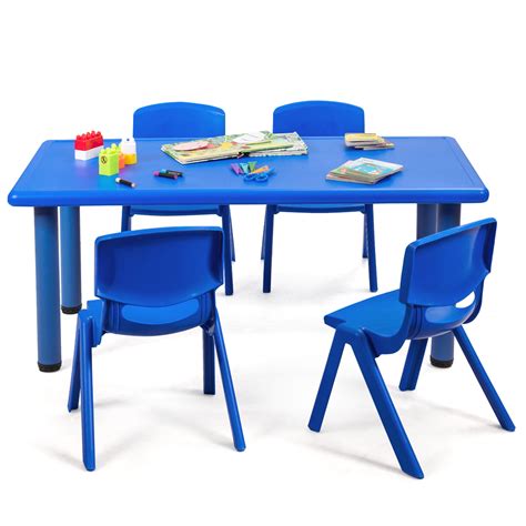 Topbuy Kids Table & 4 Chairs Set Activity Desk & Chair Set Indoor ...