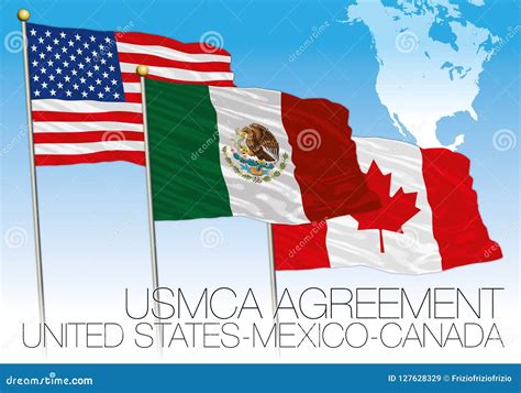 USMCA Agreement 2018 Flags, United States, Mexico, Canada with Map ...