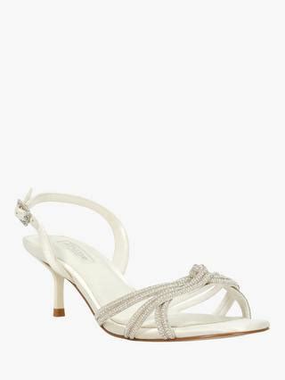 Dune London Moments Satin Crystal Embellished Heeled Sandals, Ivory