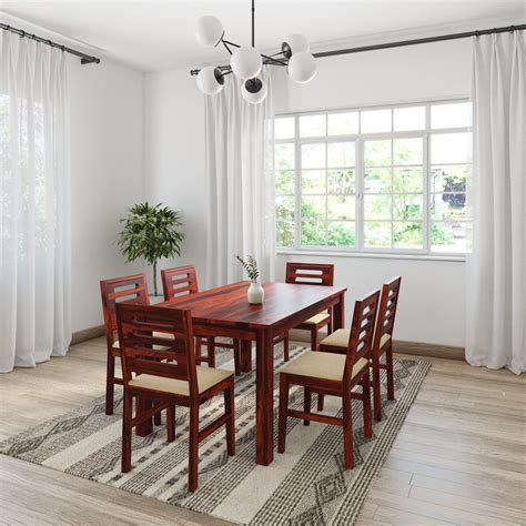 Amazon Brand - Solimo Zlem Six Seater Dining Table Set with 6 Cushioned ...