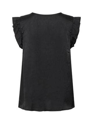 KAFFE Ariel Satin Flutter Sleeve Blouse, Black
