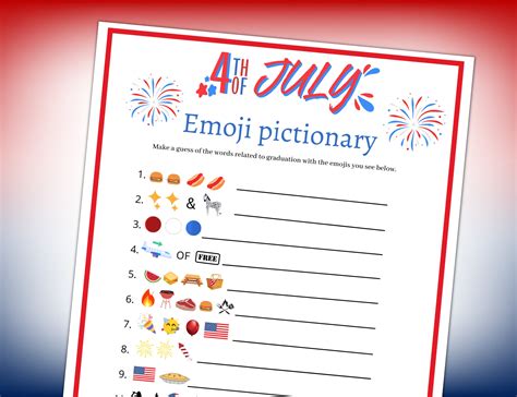 Fourth of July Emoji Pictionary Game, Printable Family Games, Patriotic ...