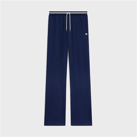 tracksuit pants in double face jersey - BLEU NUIT/ECRU/OFF WHITE | CELINE
