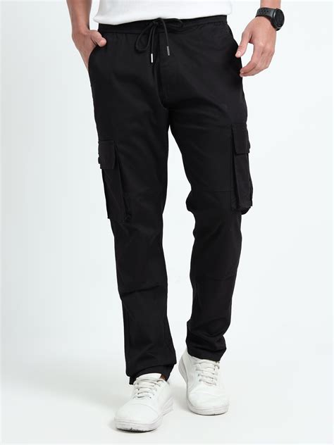 Buy Men Black Relaxed Fit Cargo Pants with Utility Pocket – Never Neud