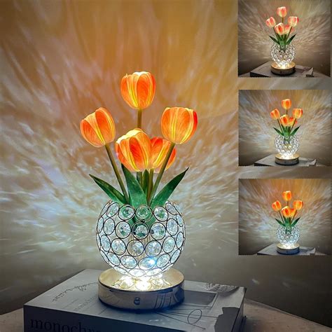 YUNBIAOSEN Tulip Lamps, Flower Table Lamp with USB Charging, Touch Lam ...
