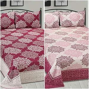 Fresh From Loom Cotton 300 TC Reversible 1pc Double Bed Bedsheet with 2 ...