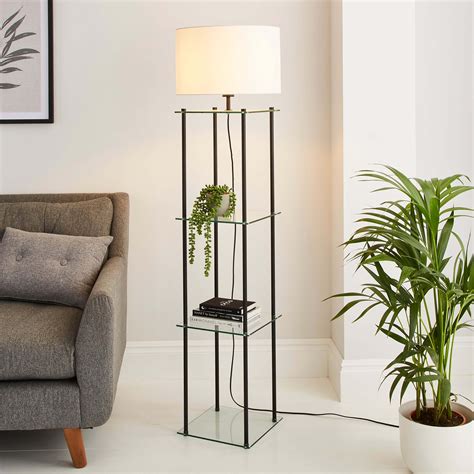 Wendell Glass Shelved Floor Lamp Black by Dunelm | ufurnish.com