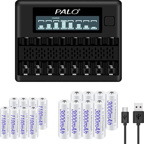 AA AAA Batteries Combo with Charger, 8 Packs AA 3000mAh and 8 Pack AAA ...