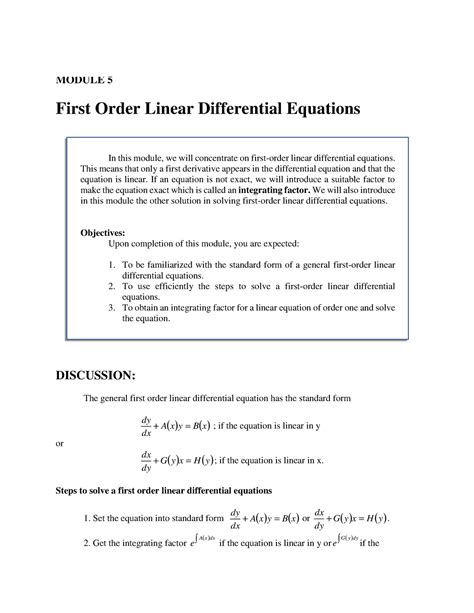 Image result for First Order Linear DE Examples