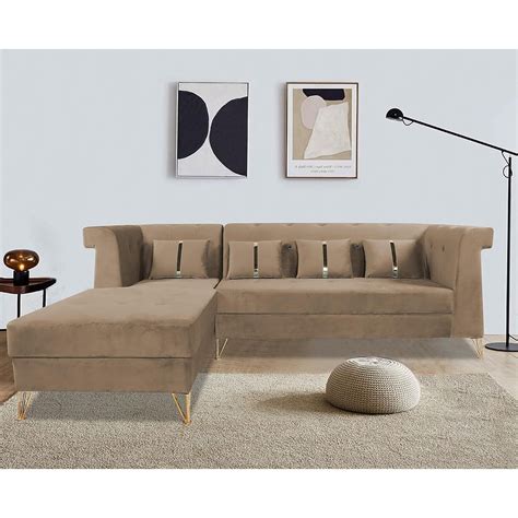 Adorn India Premium Raygan L Shape 6 Seater Sofa Set Left Side (Velvet