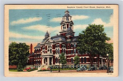 Saginaw MI-Michigan, Saginaw County Court House, Vintage c1948 Souvenir ...