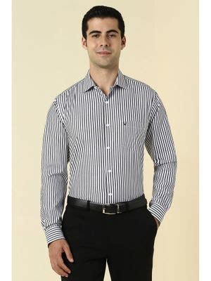 Buy Allen Solly Men Black and White Stripes Full Sleeves Formal Shirt ...