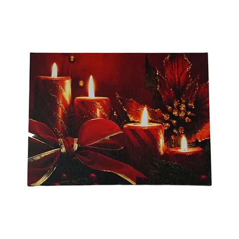 Red LED Lighted Glitter Striped Candles with Poinsettia and Bow ...